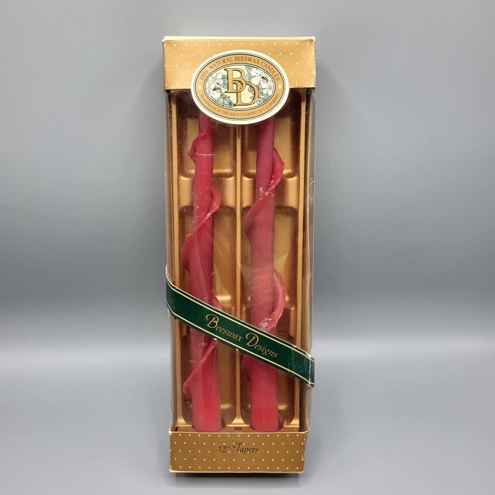 Beeswax Designs Taper Candles 12" Hand Formed Petal Spiral Raspberry Pink READ